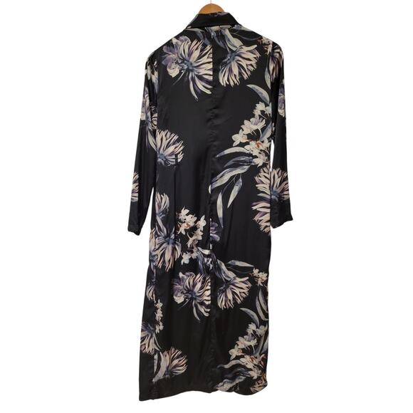Missguided Black Floral Zip Up Duster Jacket Women's 2 Party Resort Vacation - Picture 3 of 11